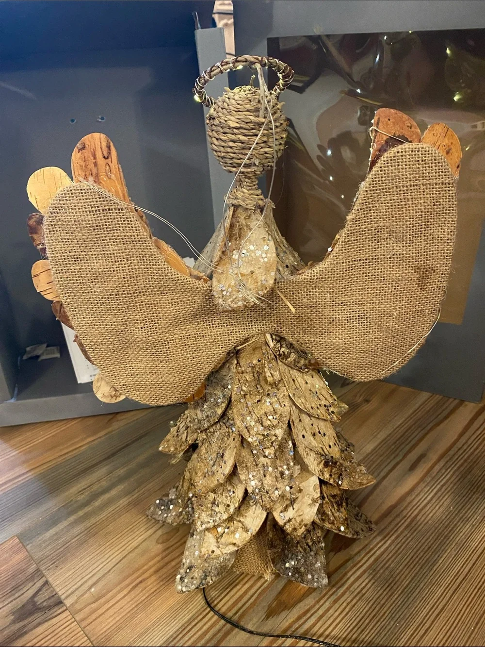 Rustic Pottery Barn Birch Tree Angel LED Lights tree topper table centerpiece